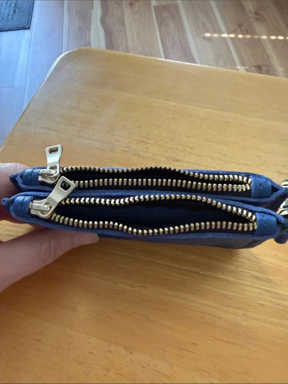 Portland Leather Blue Zip Card Pouch with Clip